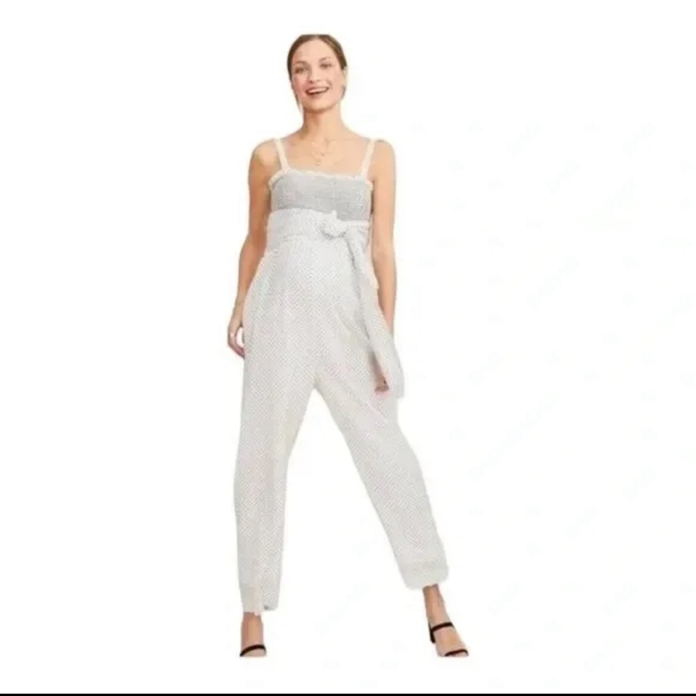 Hatch Simone smocked jumpsuit - cotton gauze - polka dots - size 0